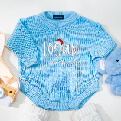 Custom Baby Name Santa Embroidered Romper