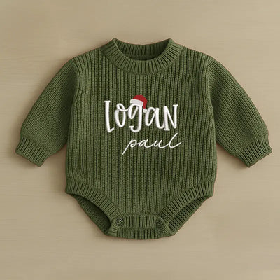 Custom Baby Name Santa Embroidered Romper