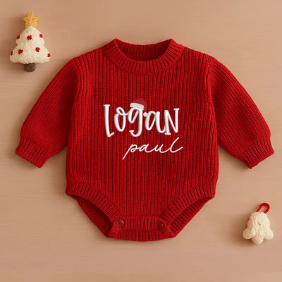 Custom Baby Name Santa Embroidered Romper