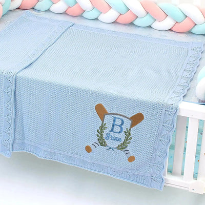 Custom Baseball Embroidery Initial Name Baby Blanket SwaddleAn