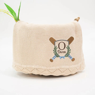 Custom Baseball Embroidery Initial Name Baby Blanket SwaddleAn