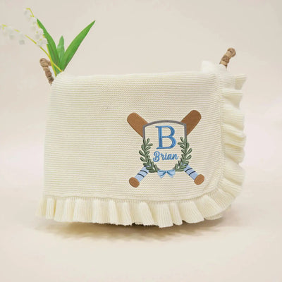 Custom Baseball Embroidery Initial Name Baby Blanket SwaddleAn