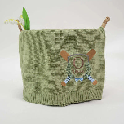 Custom Baseball Embroidery Initial Name Baby Blanket SwaddleAn
