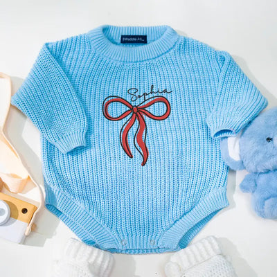 Custom Bow Embroidery Baby Girl Romper