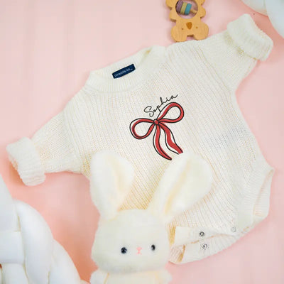 Custom Bow Embroidery Baby Girl Romper
