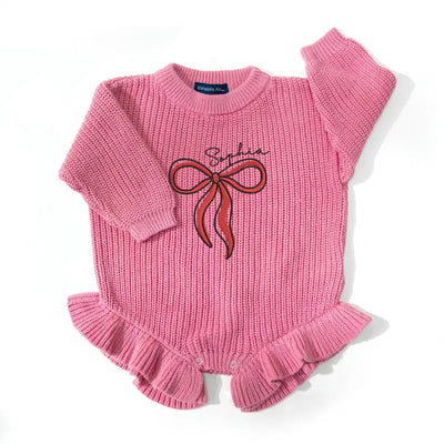 Custom Bow Embroidery Baby Girl Romper