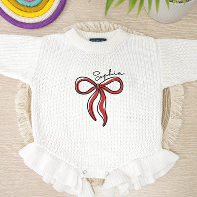 Custom Bow Embroidery Baby Girl Romper