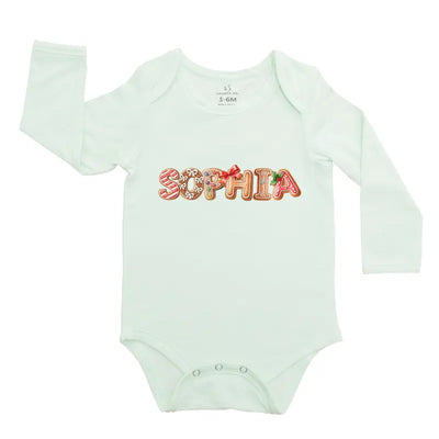Custom Christmas Gingerbread Name Baby Onesie