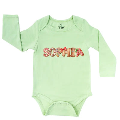 Custom Christmas Gingerbread Name Baby Onesie