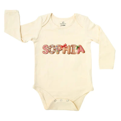 Custom Christmas Gingerbread Name Baby Onesie