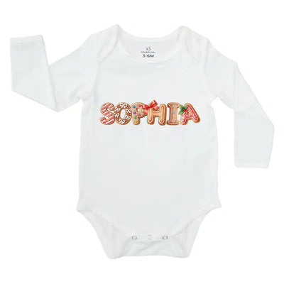 Custom Christmas Gingerbread Name Baby Onesie