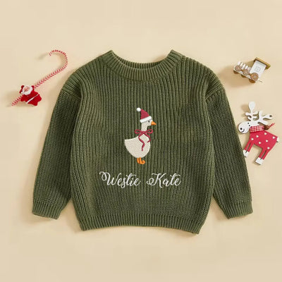Christmas Goose Hand-Embroidered Knit Sweater