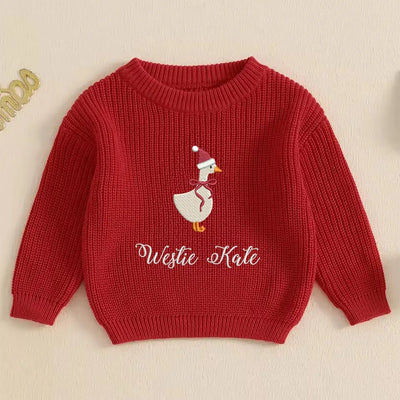 Christmas Goose Hand-Embroidered Knit Sweater