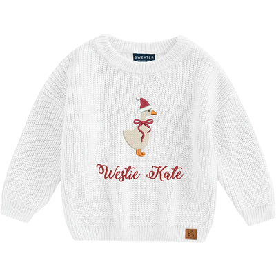Christmas Goose Hand-Embroidered Knit Sweater