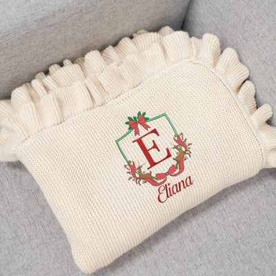 Custom Christmas Initial Name Frame Baby Blanket SwaddleAn