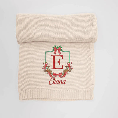 Custom Christmas Initial Name Frame Baby Blanket SwaddleAn