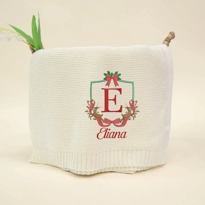 Custom Christmas Initial Name Frame Baby Blanket SwaddleAn