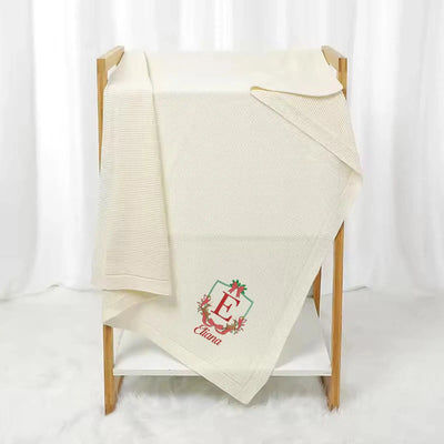 Custom Christmas Initial Name Frame Baby Blanket SwaddleAn