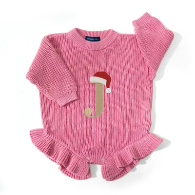 Custom Christmas Santa Initial Embroidery Baby Romper