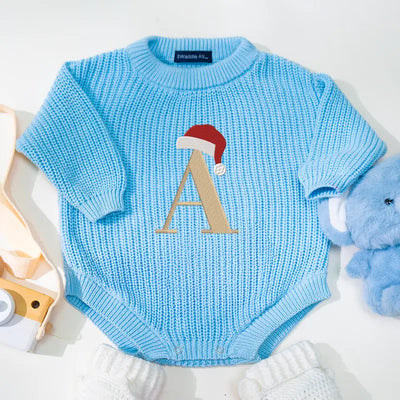 Custom Christmas Santa Initial Embroidery Baby Romper