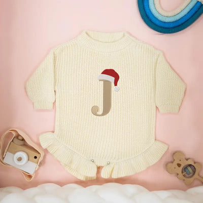 Custom Christmas Santa Initial Embroidery Baby Romper