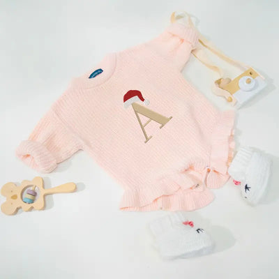 Custom Christmas Santa Initial Embroidery Baby Romper