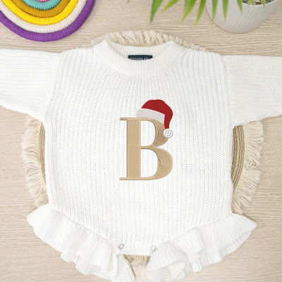 Custom Christmas Santa Initial Embroidery Baby Romper