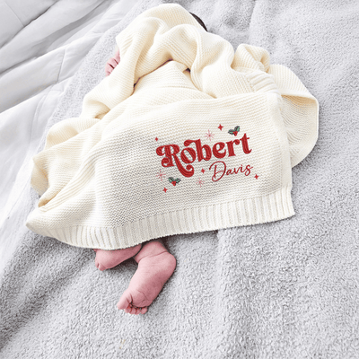 Custom Cute Christmas Embroidery Baby Blanket with Name