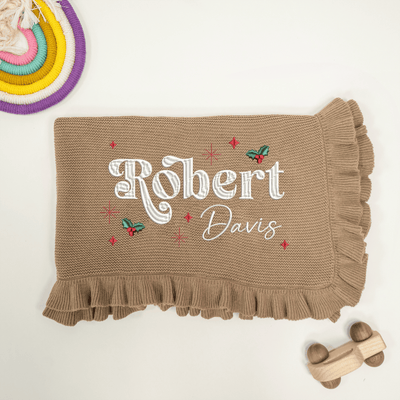 Custom Cute Christmas Embroidery Baby Blanket with Name