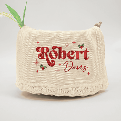 Custom Cute Christmas Embroidery Baby Blanket with Name