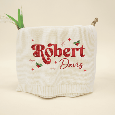Custom Cute Christmas Embroidery Baby Blanket with Name