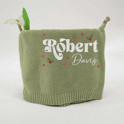 Custom Cute Christmas Embroidery Baby Blanket with Name