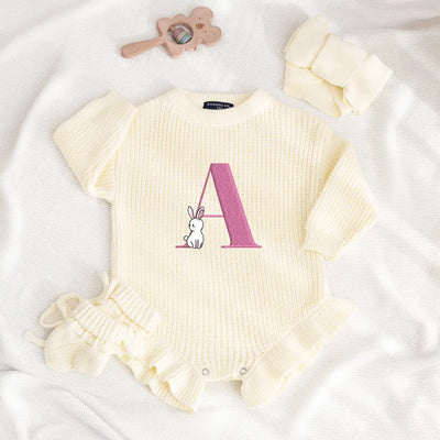 Custom Cute Rabbit Initial Embroidery Romper