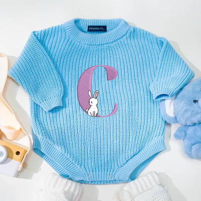 Custom Cute Rabbit Initial Embroidery Romper