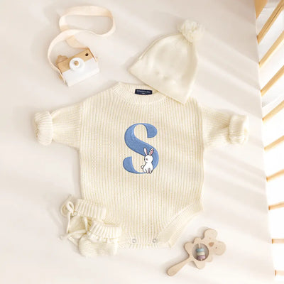 Custom Cute Rabbit Initial Embroidery Romper