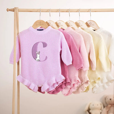 Custom Cute Rabbit Initial Embroidery Romper