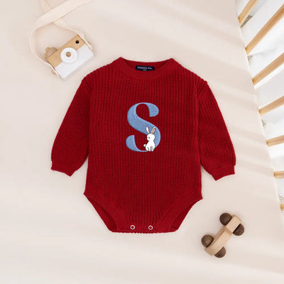 Custom Cute Rabbit Initial Embroidery Romper
