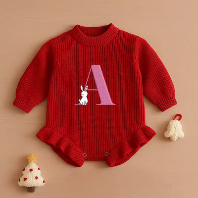 Custom Cute Rabbit Initial Embroidery Romper