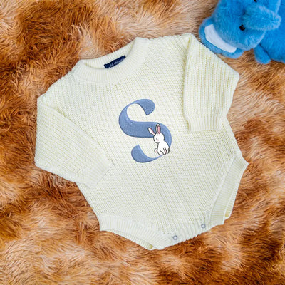 Custom Cute Rabbit Initial Embroidery Romper