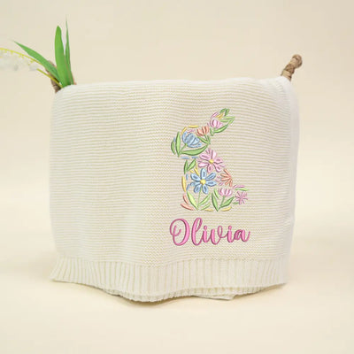 Custom Easter Floral Bunny Baby Name Blanket