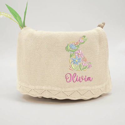 Custom Easter Floral Bunny Baby Name Blanket