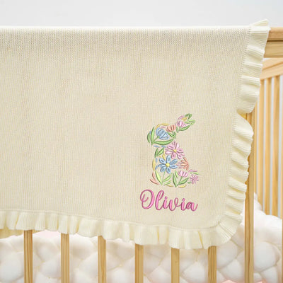 Custom Easter Floral Bunny Baby Name Blanket