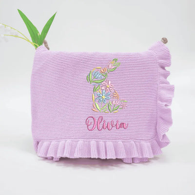 Custom Easter Floral Bunny Baby Name Blanket