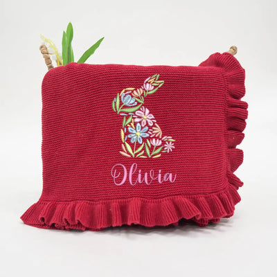 Custom Easter Floral Bunny Baby Name Blanket