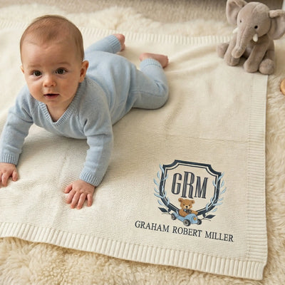 Custom Embroidered Bear Monogrammed Baby Blanket