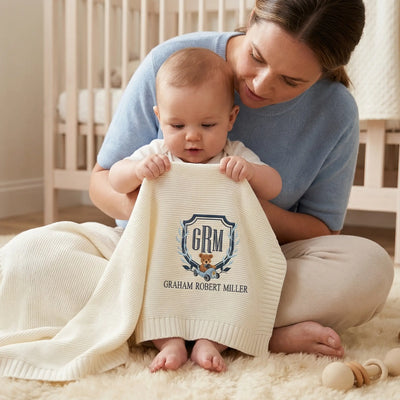Custom Embroidered Bear Monogrammed Baby Blanket