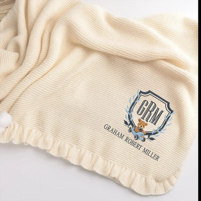 Custom Embroidered Bear Monogrammed Baby Blanket SwaddleAn
