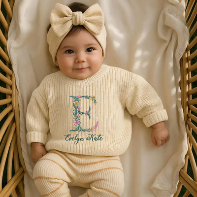 Personalized Floral Initial Baby Sweater