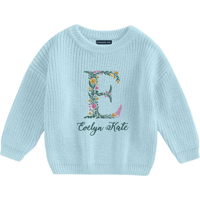 Personalized Floral Initial Baby Sweater