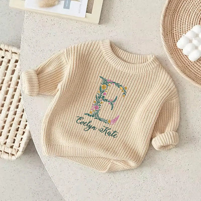 Personalized Floral Initial Baby Sweater